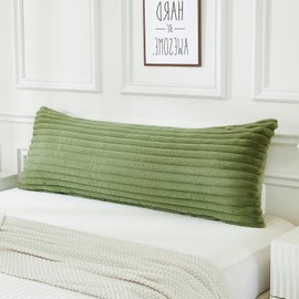 JAUXIO Faux Fur Fluffy Body Pillow Cover Luxury Striped Plush Decorative Body Pillowcase, Ultra Soft and Cozy Zipper Closure 21 x 54 Inches, Sage