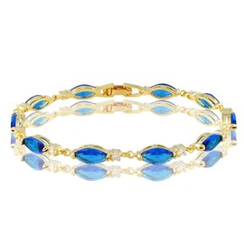 Riva Tennis Bracelet [18 cm/7 Inch] with Marquise Cut Gemstone Cubic Zirconia CZ [4 Colours Available] in 18K Yellow Gold Plated, Simple Modern Elegance, Brass, Sapphire