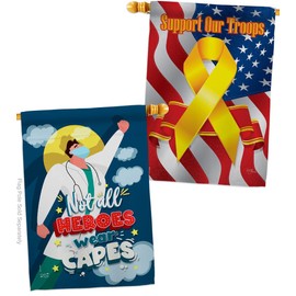 Not All Heroes House Flags Pack First Responders EMT Paramedic EMS Nurse Emergency Medical Technician Supoort Support Our Troops Small Decorative Gift Yard Banner Double-Sided Made In USA 28 X 40