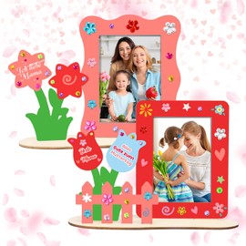 DKINY 4pcs Flower Garden Wooden Photo Frame for Children DIY Flower Picture Frame Made of Wood for Crafts and Painting Spring Wooden Craft Set and Photos Sticking Gift for Boys Girls Birthday First