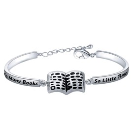 FEELMEM EELMEM Book Lover Gifts So Many Books So Little Time Book Charm Bracelet Bookworm Jewelry Reader Gift Librarian Gift (silver)