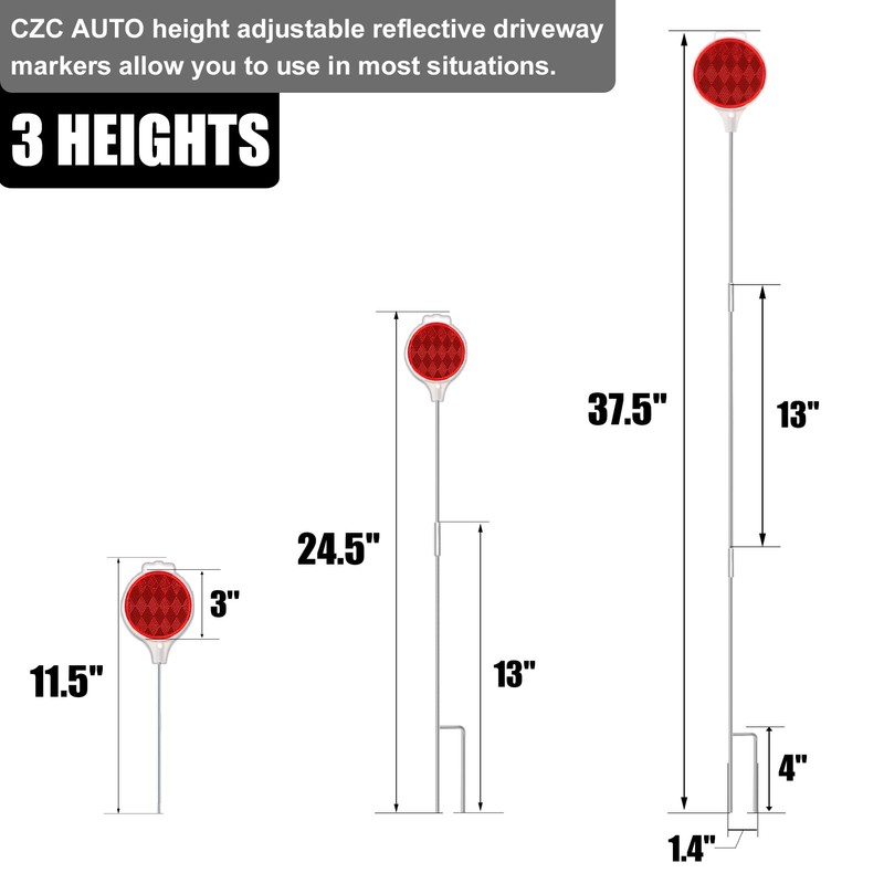 CZC AUTO Red Reflective Driveway Markers 37.5-inch Double Sided Metal