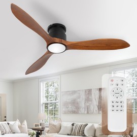 iTni 52" Low Profile Ceiling Fan, Flush Mount Ceiling Fan with Lights Remote Control, DC Motor with Wood Blades, 6-Speed & Timer for Bedroom/Living Room/Walnut Wood