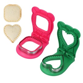 uxcell 2 Pack Crustless Sandwich Cutter, Square/Heart Shape Uncrustable Sandwich Maker Sealer Press Bread Cookie Cutter and Sealer for DIY Breakfast Lunch Afternoon Tea (Rose Red/Green)