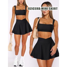 OZICERD Women Golf Skort Tennis Skirt with Pockets Shorts High Waisted Pleated Mini Skirt Athletic Skorts Pickleball Skirts Black S