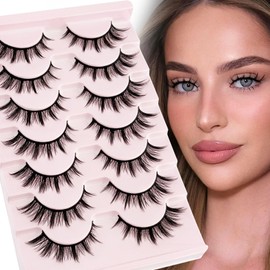 Manga Lashes Cat Eye Lash NINGLASH False Eyelashes Natural Look Wispy Fake Eyelash 13mm Faux Lashes Strips 7 Pairs Lash Pack