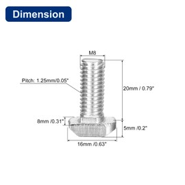 QUARKZMAN M8 x 20 mm T-slot screw for T-slot profile, 30 pieces carbon steel nickel-plated hammer head, T-bolt, T-shape stud, sliding screw for 30 series aluminium profile
