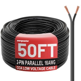 Energeaster Electrical Wire 2 Conductors Black Cable Hookup LED Lighting Strips Flexible Wire Outdoor Extension Cord 16 Gauge Copper Clad Aluminum Wire Low Voltage Cable(16AWG 50FT)