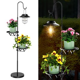 XPSCOCO 60" Solar Lantern Lights Outdoor Floor Lamp with Adjustable Height & 360°Rotatable Plant Stands, Hanging Solar Lanterns Gifts for Garden, Patio, Yard Decor