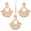 Aheli Faux Kundan y Pearl Wedding Party Pendientes con Maang