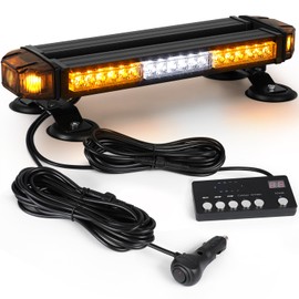 RONSTA Emergency LED Roof Top Strobe Flashing Light Bar, Amber 42 LED Warning Safety Flashing Lights with Magnetic & Controller and 16 ft Straight Cord for Vehicle Forklift Rooftop (Amber/White)