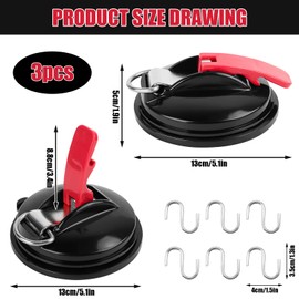 Encuryna Suction Cup Hook Camping, 3 Suction Cups with 6 S-Hooks, Extra Strong Suction Cups, Suction Hook Set for Household, Suitable for Connecting Awnings, Washing Lines etc., Car Tensioner