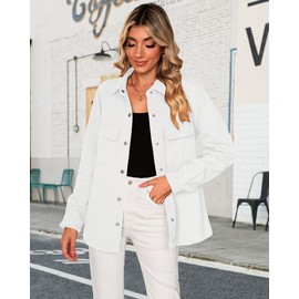 luvamia Womens Jean Jackets Trendy Womens Shacket Jacket White Denim Jacket Denim Button Down Shirt Women Womens Fall Jackets Women Tops Casual Denim Outfit For Women Size Large Size 12 14