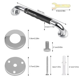 sunzone 2 Piezas Barra de Seguridad para Baño,30cm Juego de Baño de Silicona Antideslizante,SUS304 Pasamano Acero Inoxidable,Barra de Agarre para Ducha para Discapacitados,Adulto Mayor