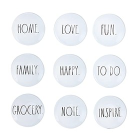 Rae Dunn Decorative Fridge Magnets – 9 Piece Cute Glass Magnets for Refrigerator – Magnets for Office Kitchen Magnets for Locker - Inspirational Magnets for Home and Family (White)