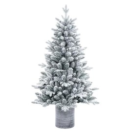 Vickerman 4.5' x 30" Frosted Potted Spruce Unlit Artificial Christmas Tree in Brown Tin Container with 499 Realistic Frosted PE/PVC Tips