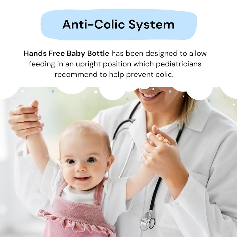 Hands-Free Baby Bottle - Anti-Colic Nursing System 7 oz Glass