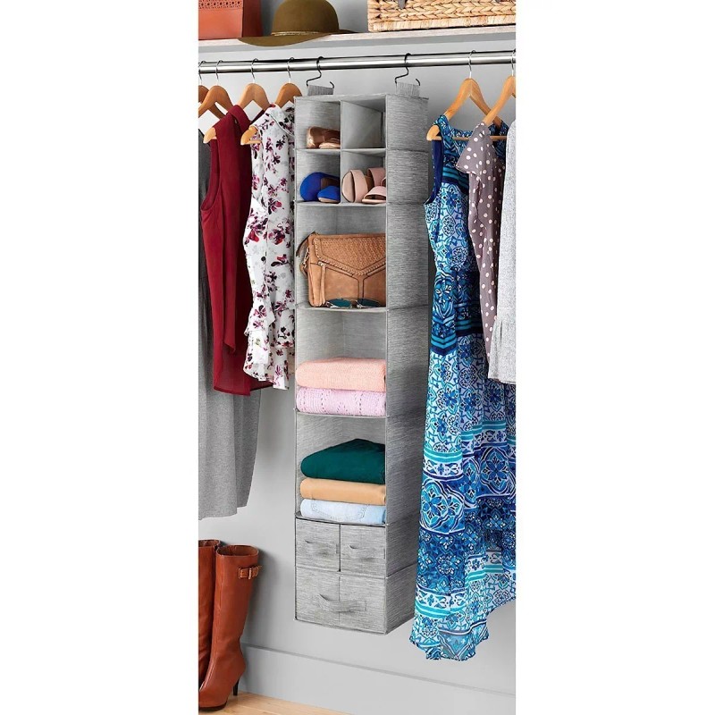 ECANVER Organizador Closet Ropa Zapatos 10 Espacios Colgable Gris