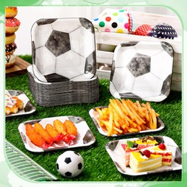 Potchen 100 Pcs Vintage Soccer Paper Plates Bulk 7 x 7 Inch Soccer Birthday Party Supplies Disposable Square Paper Plates for Birthday Boys Baby Shower Tableware Party Supplies