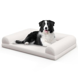 PETSITE Orthopedic Dog Bed for Medium Size Dogs, Egg-Foam Dog Crate Bed w/ 3-Side Bolster, Removable Washable Bed Cover, Non-Slip Bottom, Pet Sofa Couch Bed for Puppies up to 50 lbs (Beige)