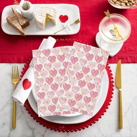 Horaldaily 100 Valentine Disposable Paper Decorative Guest Napkins, Pink Love Heart Gold Dot Hand Towel for Party Lunch Dinner Kitchen Bathroom