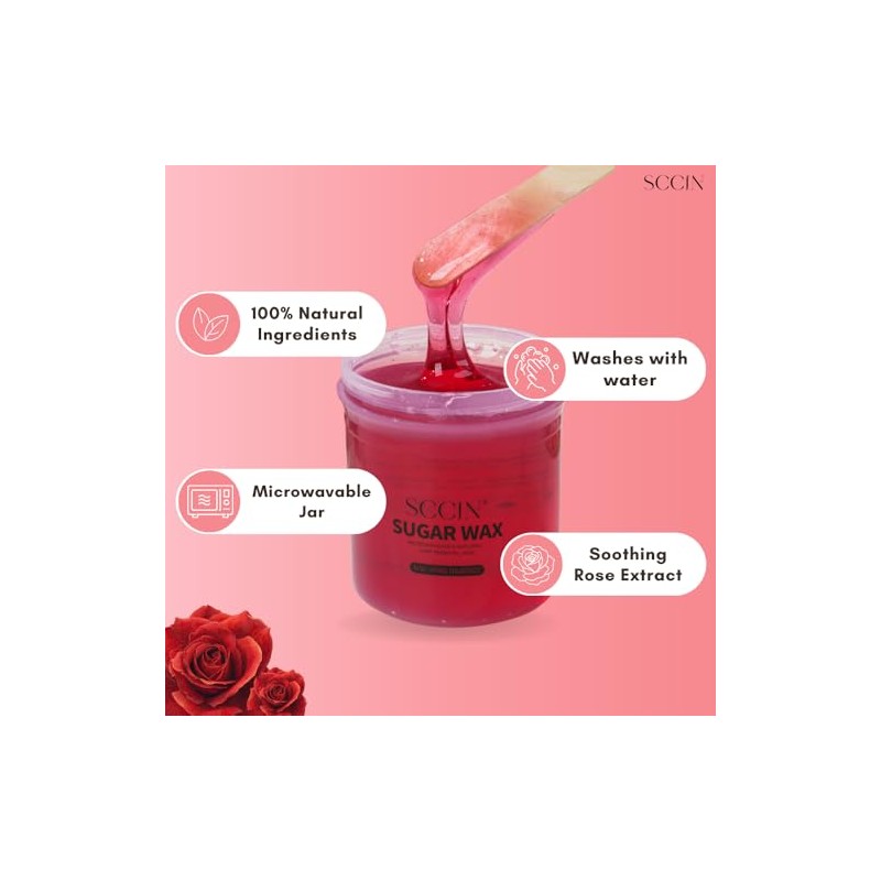 Natural Rose Extract Sugar Wax Hair Removal Kit 450g, 20