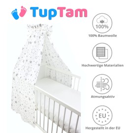 TupTam Baby Bed Canopy with Bows Grey Galaxy Size: Approx. 160 x 240 cm