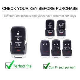 CACARLIKE for Dodge Key Fob Cover with Dodge Keychain, Car Key Fob Case Compatible with 2019-2023 RAM 1500 2500 3500 4500 5500 4 Button Smart Protector Holder