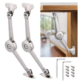 JIZZU 2Pcs Soft Close Lid Support Hinges with Screws & Hex Key, Satin Nickel Drop Down Hinges Support 40lb, Folding Lid Stay Hinges for Kitchen Door Cabinet Cupboard Wardrobe Toy Box Lift Up Stay