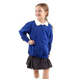 GW CLASSY OUTFIT Boys Girls Kids Round/V Neck Jumpers Button Cardigans Fleece Long Sleeve Top Unisex Sweat Shirts School Uniform (9-10 Years, Royal Blue V Neck)