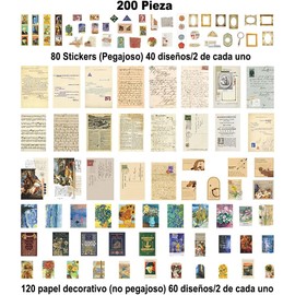 HAKUKU 200 Piezas Vintage Scrapbook Suministros Pegatinas Paquete Bullet Junk Journal Planners DIY Papel Decorativo Arte de Van Gogh Pegatinas Kit para Art Craft Notebook Collage Álbum Estético (Arte)