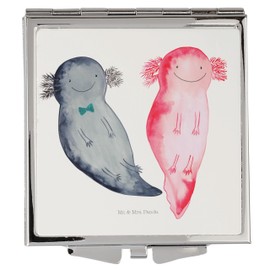Mr. & Mrs. Panda Handtaschenspiegel quadratisch Axolotl Freundin - Geschenk, Liebe, Valentinstag, Lurch, Jahrestag, Molch, Silber, schminken, Paar,