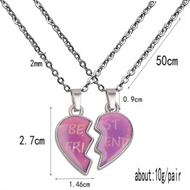 2pcs Matching Heart Mood Necklace Stainless Steel Temperature Sensing Color Changing Love Shape Mood Necklace for Best Friend, Metal, not known