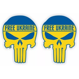 Unbranded pair - FREE UKRAINE Skull Flag Vinyl Stickers | Decals Hard Hat Helmet Punisher