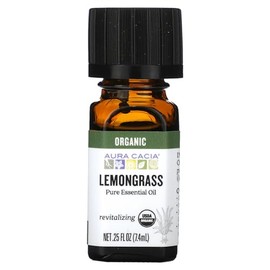 Aura Cacia Organic Lemongrass Essential Oil, GC/MS Tested for Purity, 7.4ml, 0.25 Fl Oz