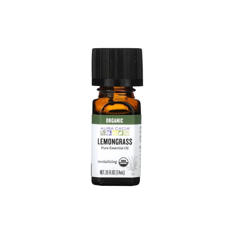 Aura Cacia Organic Lemongrass Essential Oil, GC/MS Tested for Purity,