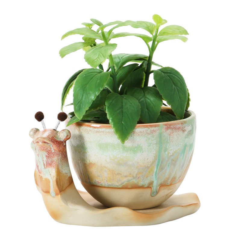 Creative Co-Op Stoneware Snail Planter, Reactive Glaze, (Each One Will