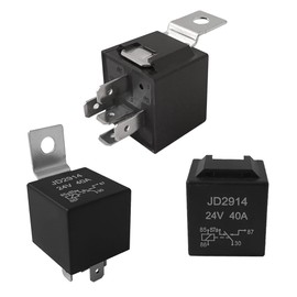 QitinDasen Pack of 2 5-Pin Car Relay, 24 V 40 A SPDT Car Relay with Metal Mounting Bracket, for Car, Truck, Boat (Black)