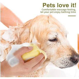 Pet Bath Massage Brush Puppy Dog Cat Grooming Cleaning Soft (Yellow)