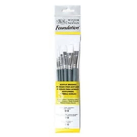 Winsor & Newton Foundation Acrylic Short Handle 6 Pack, Wood, Multicoloured, 7 x 1 x 4.3 cm