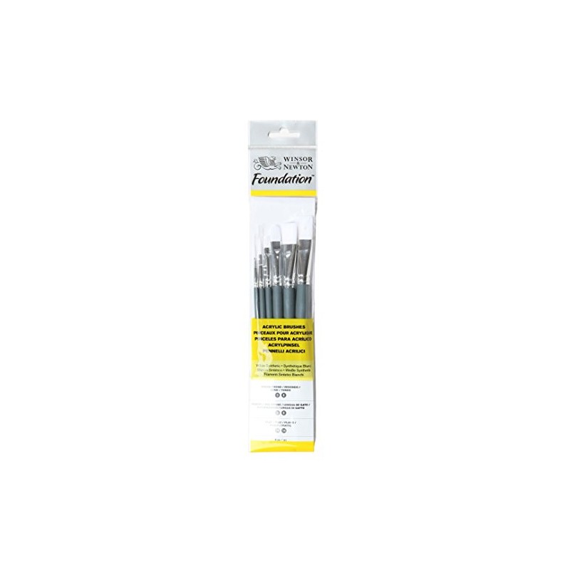 Winsor & Newton Foundation Acrylic Short Handle 6 Pack, Wood,