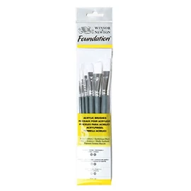 Winsor & Newton Foundation Acrylic Short Handle 6 Pack, Wood, Multicoloured, 7 x 1 x 4.3 cm