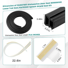 Dishwasher Door Seal Gasket fit for Frigidaire Gallery Kenmore Sears Electrolux Dishwasher Replacement Parts,Kit Includes Door Gasket 154827601,Lower Seal 809006501,Splash Shield 154701001 prime&swift
