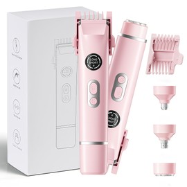 Electric Razor for Women, 4 in 1 Body Razors and Facial Hair Remover, Dual Head Painless Rechargeable Led Light and Led Display Hair Removal Kit for Nose Eyebrow Armpit Bikini Leg (Pink)
