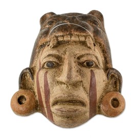 NOVICA Handmade Painted Ceramic Wall Mask, Maya Jaguar Priest'