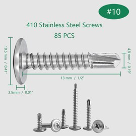 85 PCS M4.8 * 13mm Wafer Head Self Tapping Screw,410 Stainless Steel Modified Truss Head Self Drilling Screws,Tek Screws For Sheet Metal Steel,Aluminum,Wood,Plastics