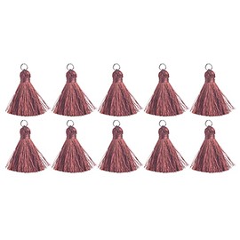 KONMAY - 20 borlas de seda pequeñas de 3,8 cm, color café con anillo de saltar, pequeñas borlas de Mala hechas a mano de 0.4 pulgadas de ancho, para hacer joyas, manualidades, ropa