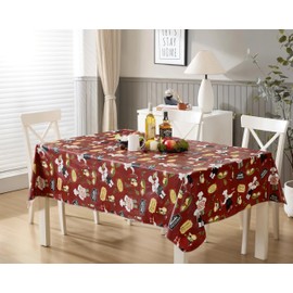 Newbridge 60 x 120 Inch Rectangle Vinyl Tablecloth with Flannel Backing, Italian Red Bistro Chef, Novelty Chef Indoor Outdoor Waterproof Table Cover for Picnic, Barbecue, Patio and Kitchen Dining