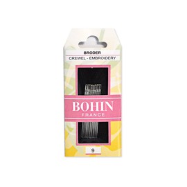 Bohin France Crewel Embroidery Needles Size 9, 15 Pack, Black, Fine Point, Metal