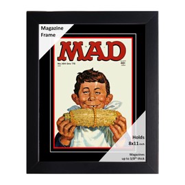 Creative Picture Frames 8 x 11 Magazine Frame with Full-Strength Glass, Holds Up To A 1/4" Thick Media with Installed Hangers for Easy Mounting, 10x12 Black Frame with Black Mat